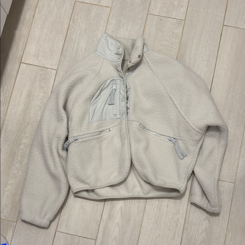 New Free People XS blue grey Sherpa fleece jacket